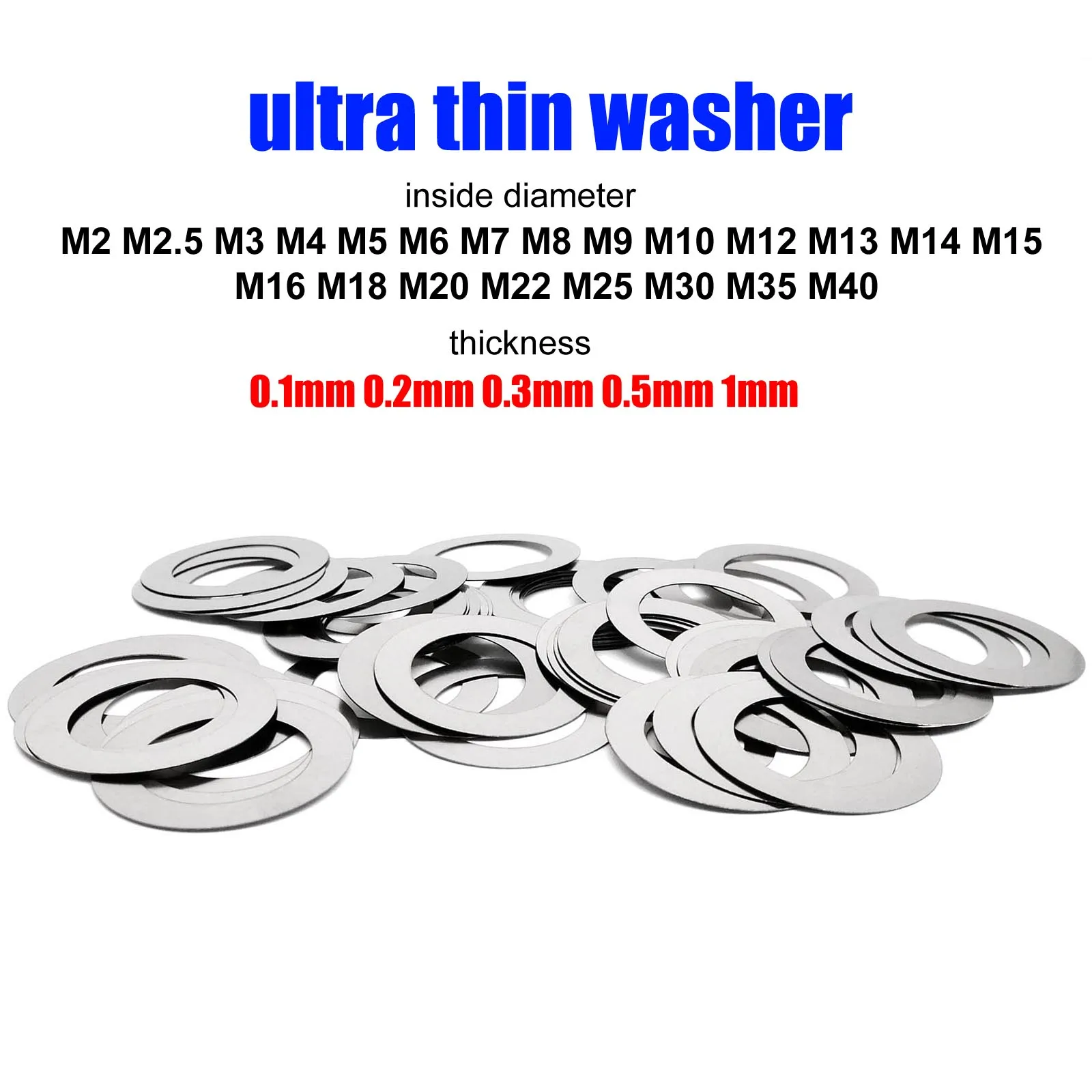 100/20X di alta qualità da 0,1 a 1 mm di spessore M2 M3 M4 M5 M6 M8 a M40 Spessore ultrasottile Rondella piatta ultra sottile in acciaio inossidabile 304