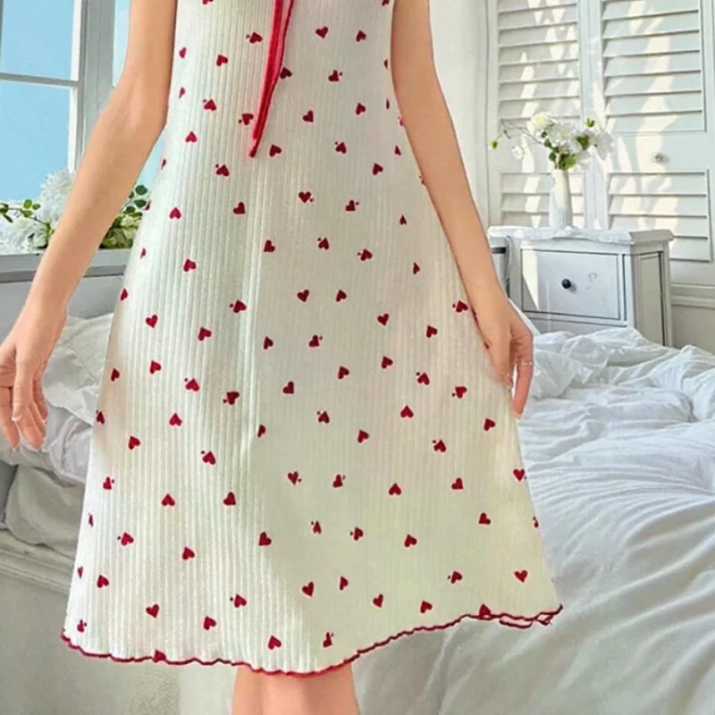 

Sexy Casual Camisole Nightgown Women S Lace Up Love Print Home Dress Dress