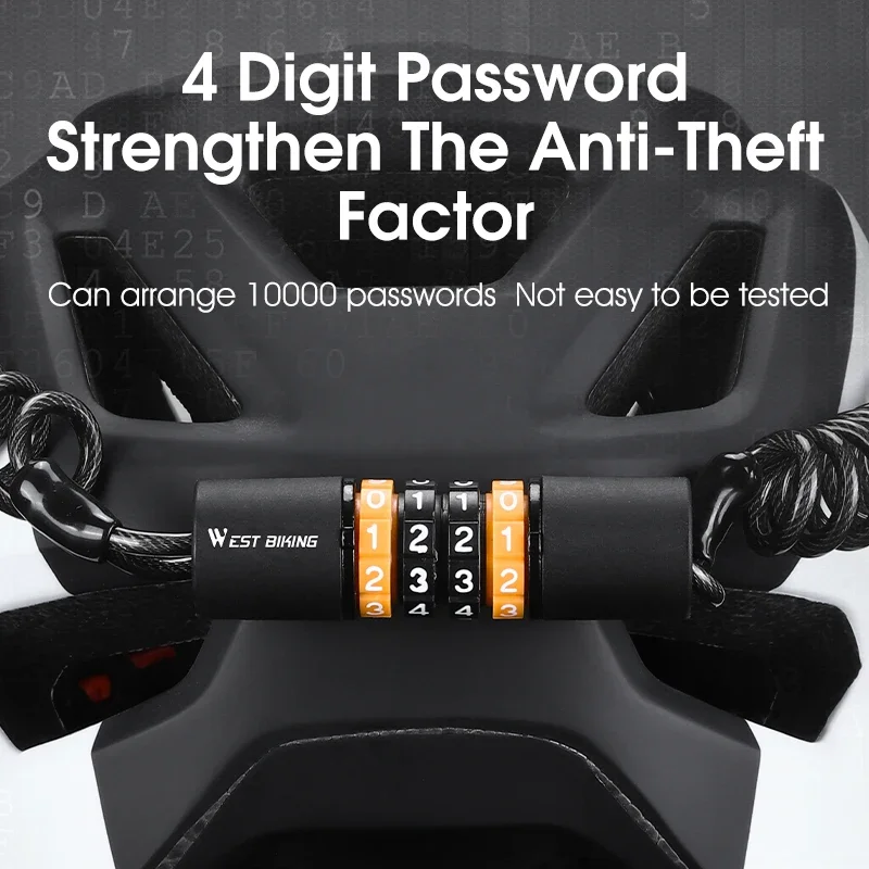 WEST BIKING Mini Bike Helmet Lock 3 Digit Password 150CM Fold Bicycle Cable Lock Motorcycle Bicycle Helmet Anti Theft Lock