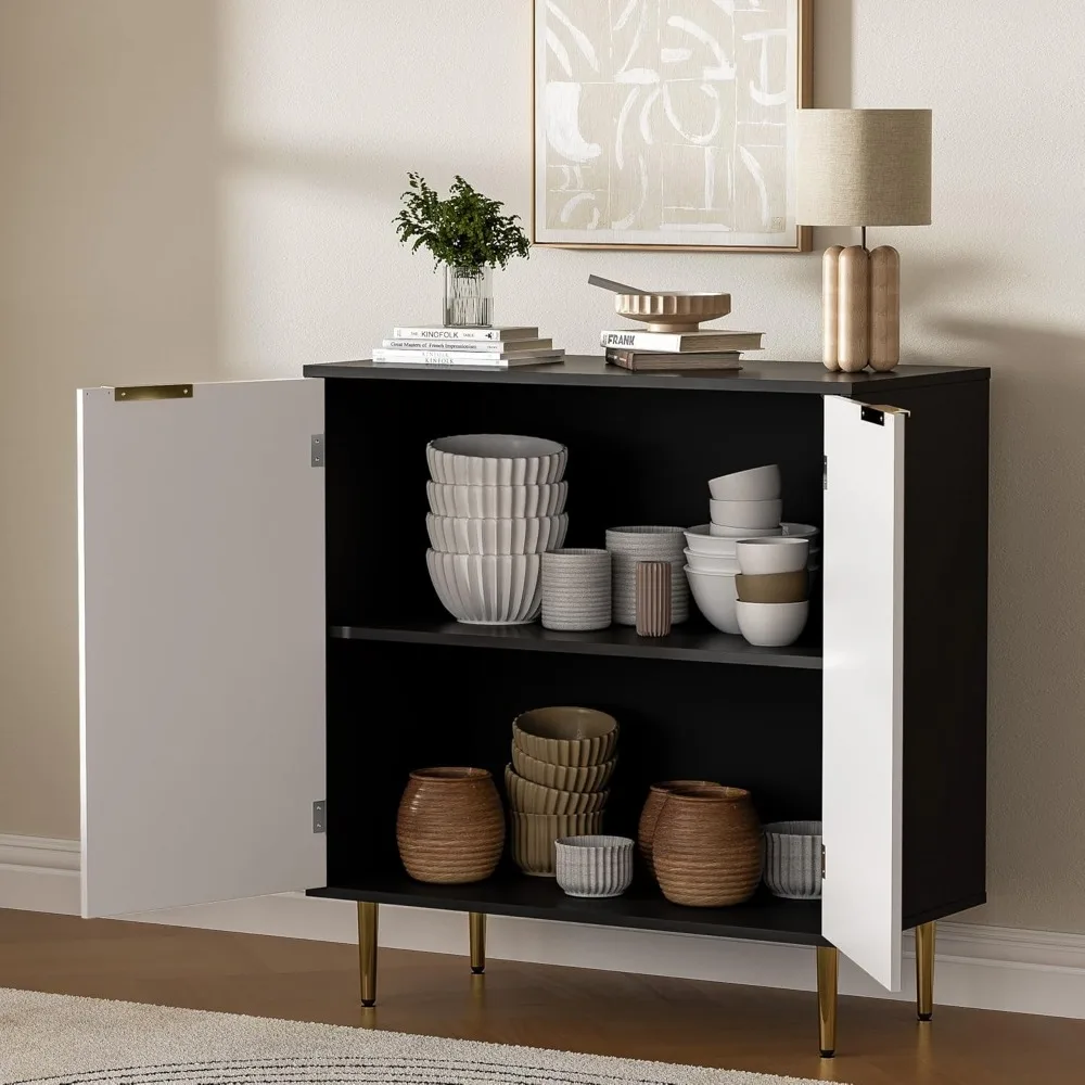 خزانة جانبية حديثة قابلة للتعديل مع مقابض وأرجل ذهبية، ومحطة بار قهوة مميزة للمطبخ