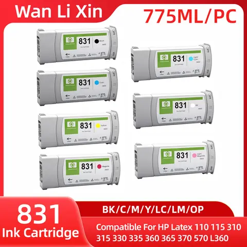 775ML Latex Ink Compatible for HP 831 Ink Cartridge With Chip for HP Latex 110 115 310 315 330 335 360 365 370 570 L360 Printers