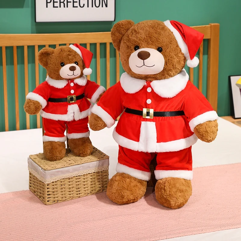 Novo 48/78cm urso de natal travesseiro de pelúcia brinquedo dos desenhos animados santa urso macio pelúcia boneca bonito festa de natal decoração crianças presentes de natal