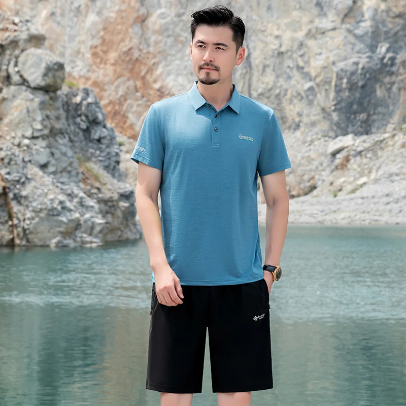 

Ice Silk ort Sve irt And orts Summer Outfit Thin Casual New Sle for Middle-Aged Men Loose Fit Pure Color