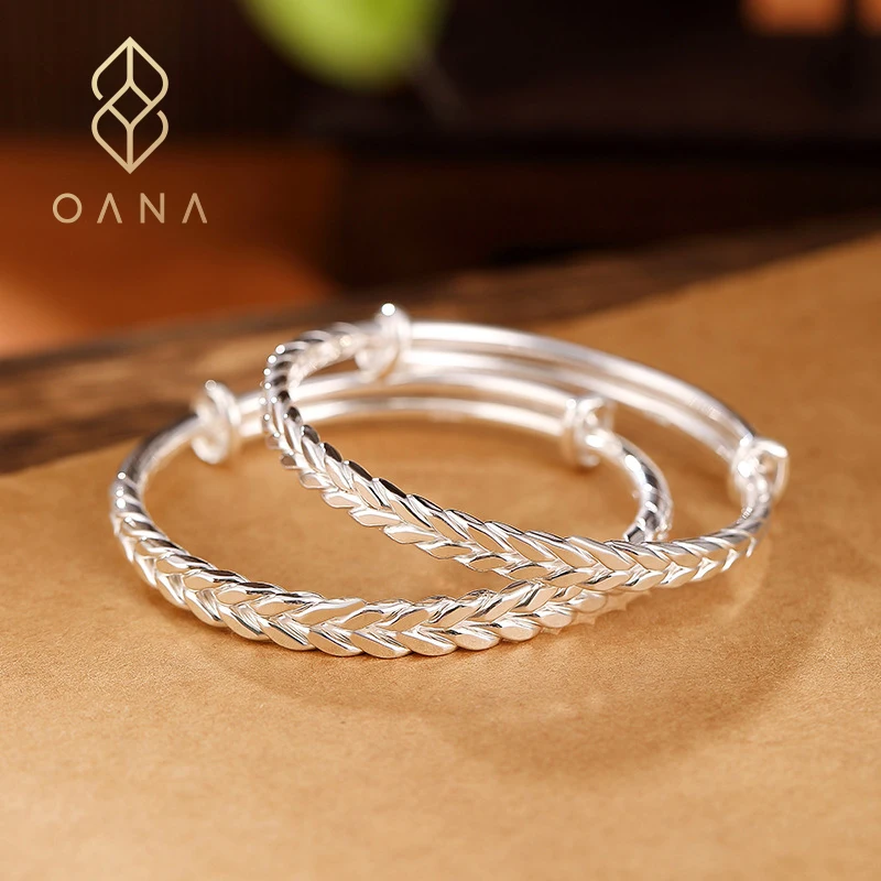 

OANA S999 Fine Silver Retro Push-Pull Wheat Ears Women'S Bracelet Fashion All-Match Light Luxury Glossy Solid Jewelry