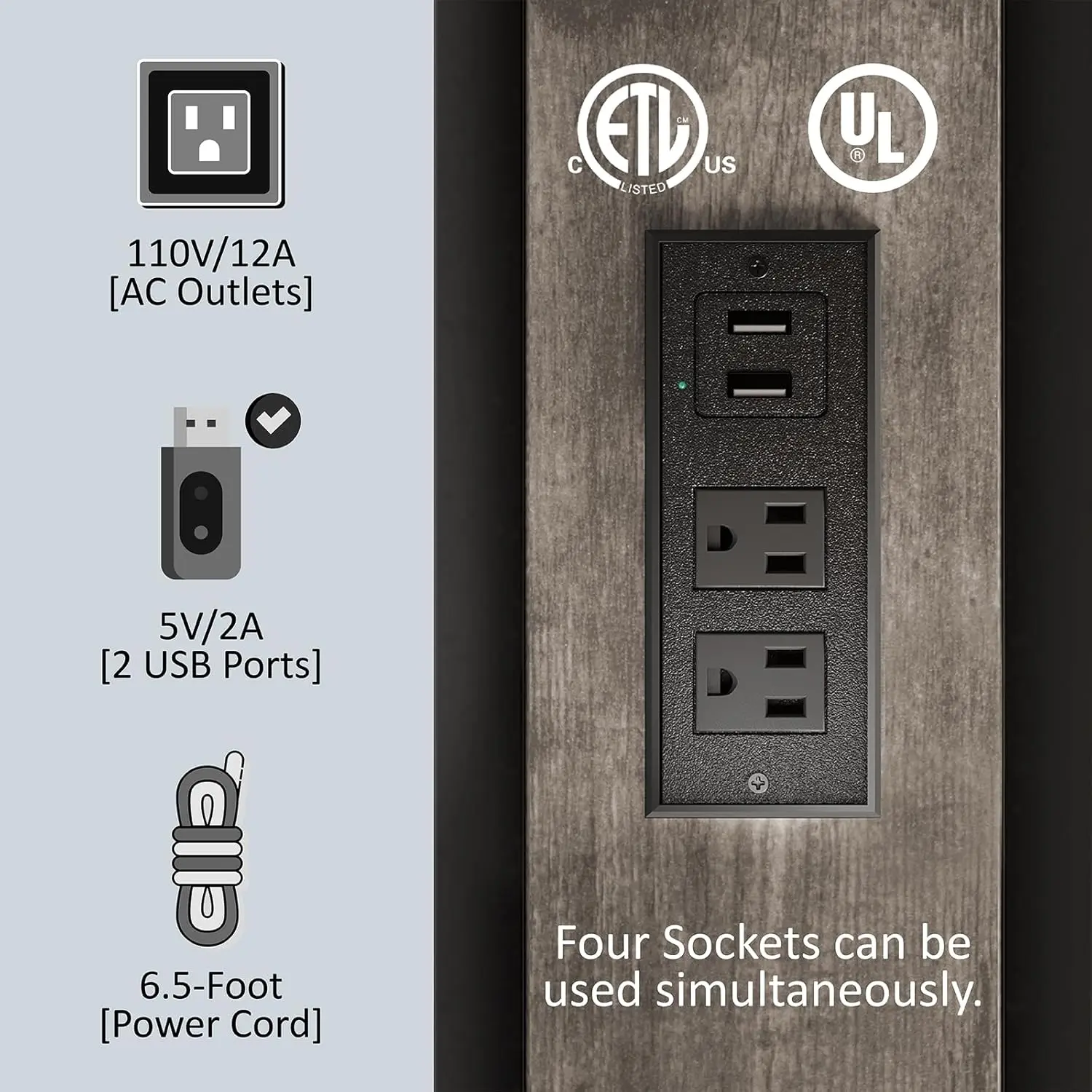 Plate-forme industrielle avec station de charge, lit King Size, planche de sauna de rangement à 2 niveaux, pas besoin de ressort de boîte