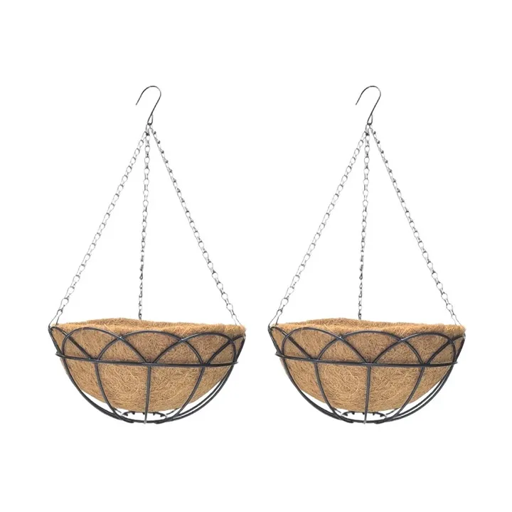 2 Pack 12 Inch Metal Hanging Plant-Baskets With Natural Coconut Fiber Liner For Indoor Outdoor Garden Patio Decor