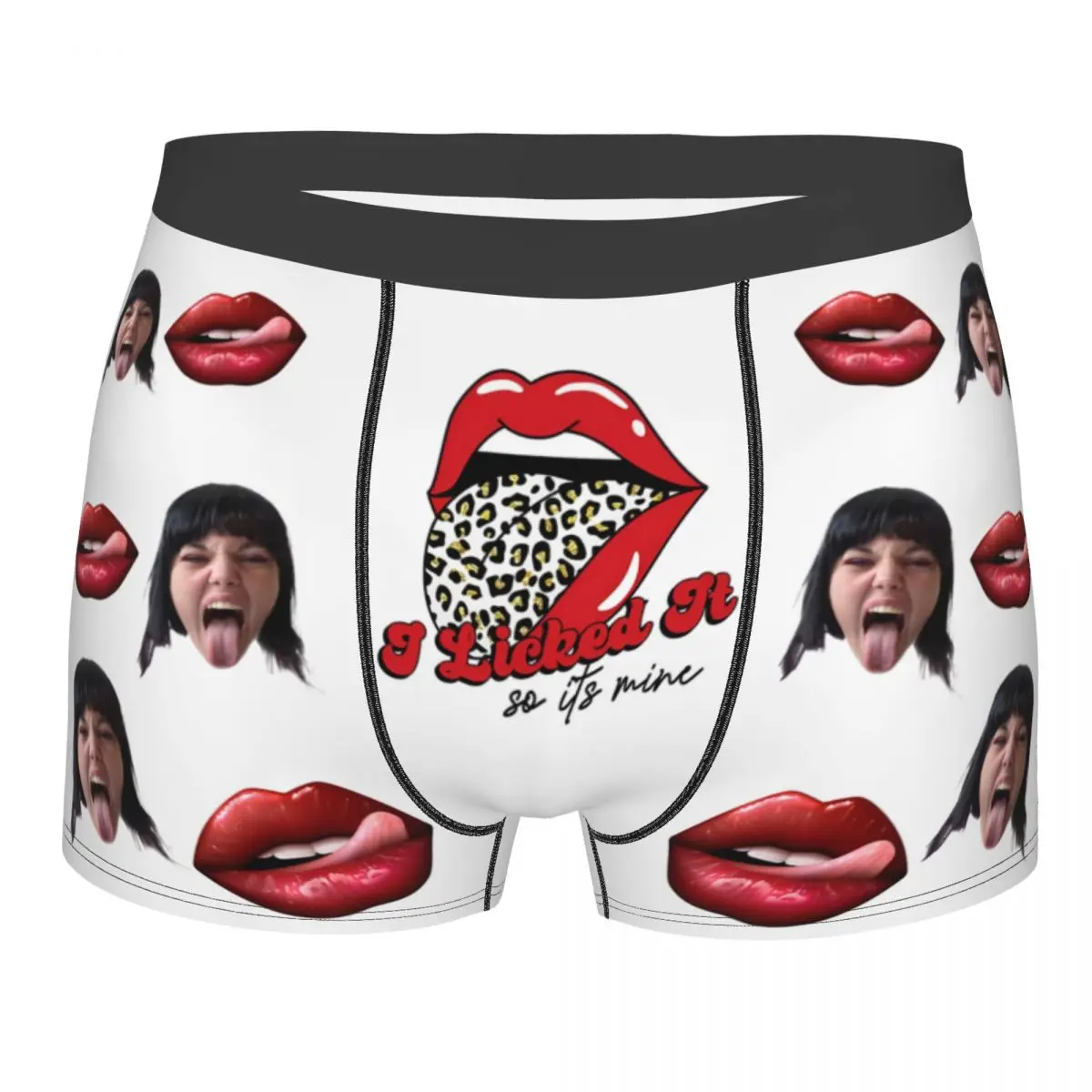 I Licked It So It's Mine Leopard Underwear Face Photo Boxer Briefs Shorts Panties Customized Underpants Birthday Gift For Him