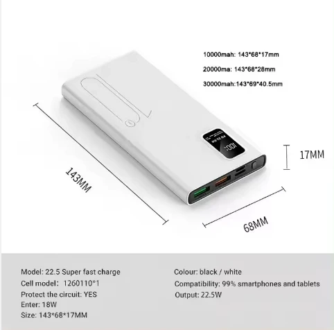 High Capacity Power Bank 10000mah PD Fast Charger Powerbank 20000mah 22.5W Portable Power Bank with Four Ports