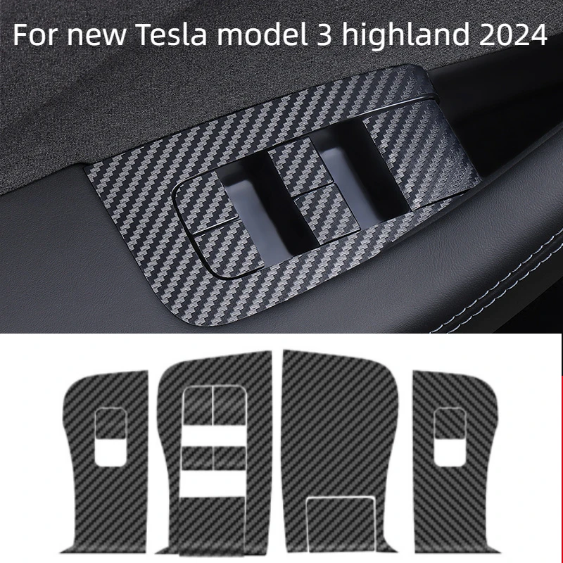 

Наклейка на окно Tesla Model 3 + Highland 2024, кнопки переключения стекла, наклейка на рамку из углеродного волокна