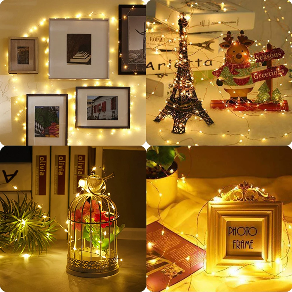 LED Copper Wire String Lights Battery Powered Wedding Decoration Gift Box Bouquet Colorful String Light Home Party Decoration