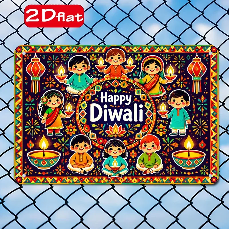 CIFBUY Vintage Diwali Aluminum Wall Art Metal Sign Waterproof Wear Resistant Tin Plaque for Home Living Room Bedroom Office Deco