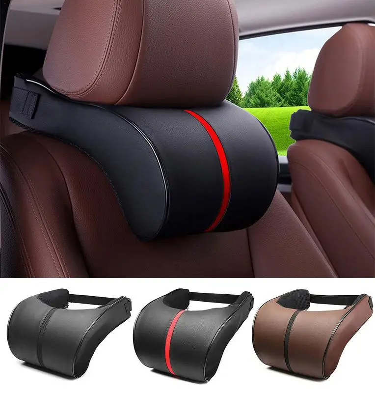 Car neck support headrest cushion PULeather Auto Neck Pillow Memory Foam Pillow Neck Rest Car Seat Pillow Cushion Relieve Stress