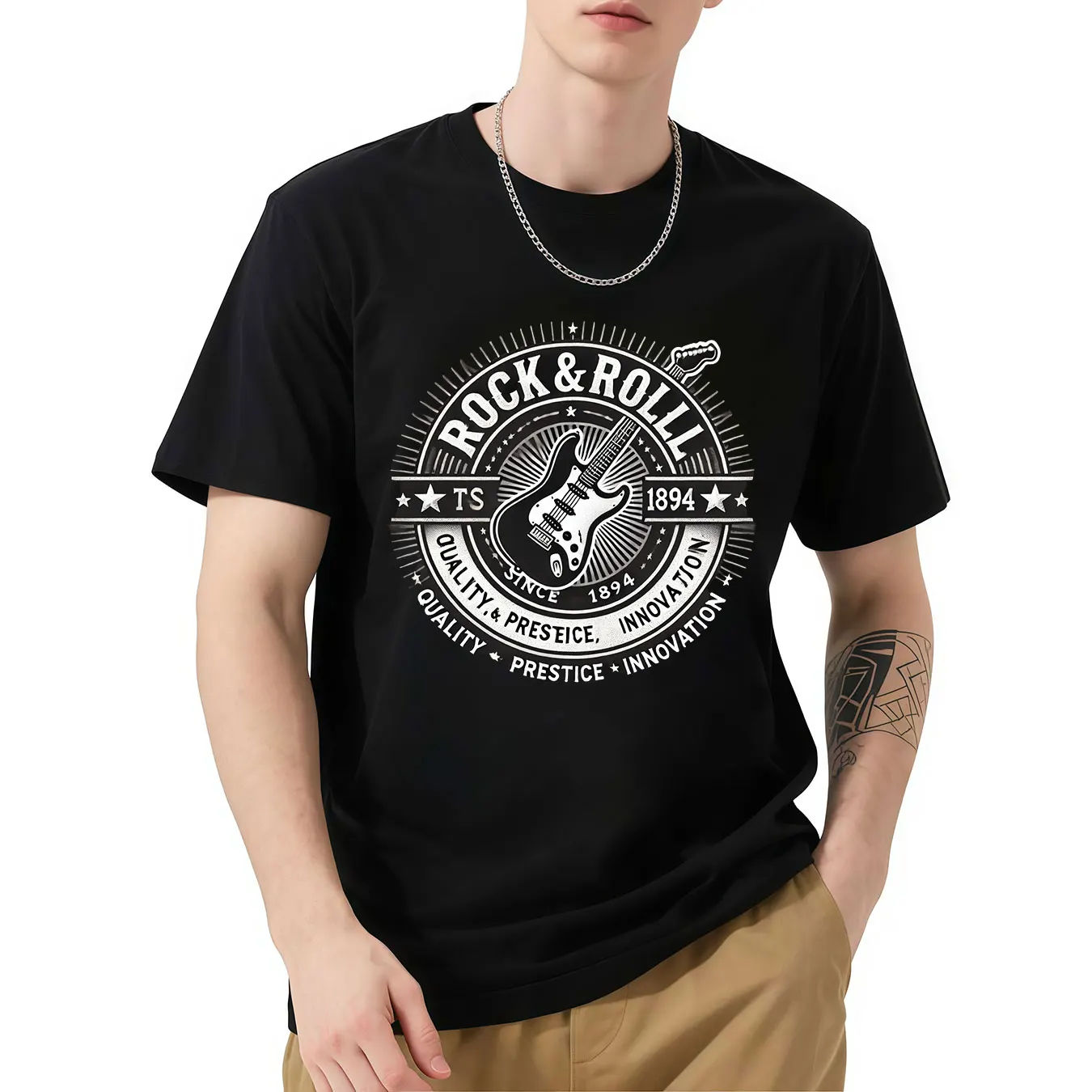 

Rock & Roll Guitar T Shirt Men Women Fashion Hip Hop Vintage T-shirt 100% Cotton O Neck Loose Short Sleeve T Shirts Streetwear