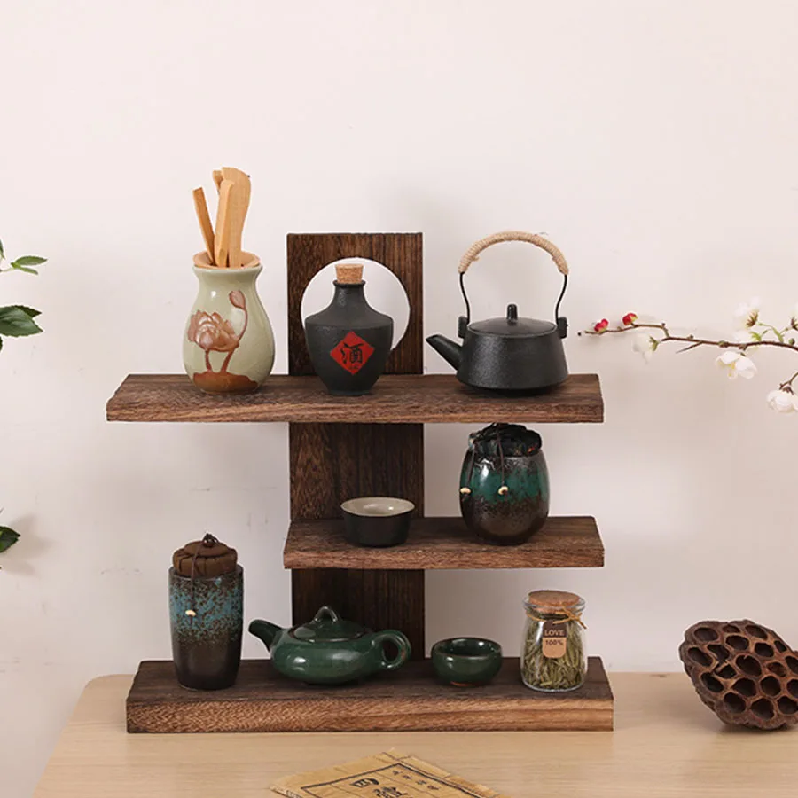 Bogu Rack Chinese Storage Rack Multi Layer Desktop Solid Wood Tea Set Decoration Tea Cup and Teapot Rack Storage Rack