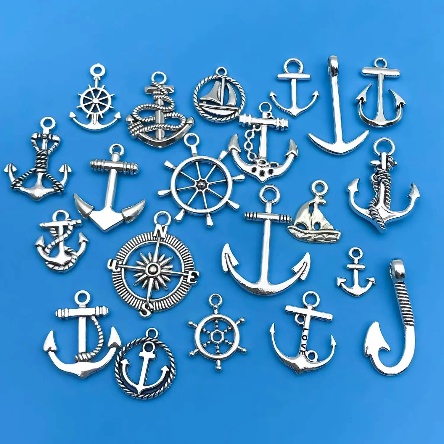 Mix 20 sztuk/paczka stop cynkowy antyczny srebrzysty statek kotwica w kształcie Charms wisiorki dla DIY naszyjnik bransoletka kolczyki biżuteria Handmade — zdjęcie 3
