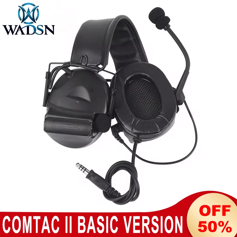 Wadsn Tactical Comtac II Communication headphones Airsoft Hunting Shooting Basic Communicate Headset With Leather Headband