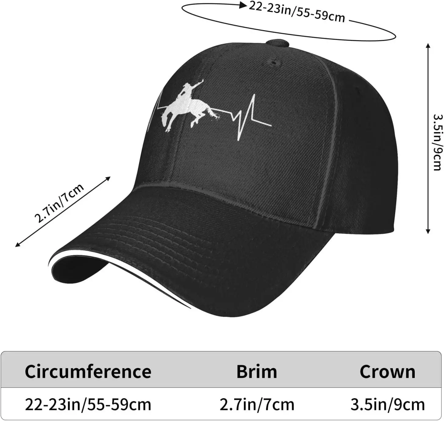 Heartbeat-Rodeo-Bronc-Rider-Baseball-Cap, Mens Vintage Snapback Hats Trucker Hats Dad Hat Black