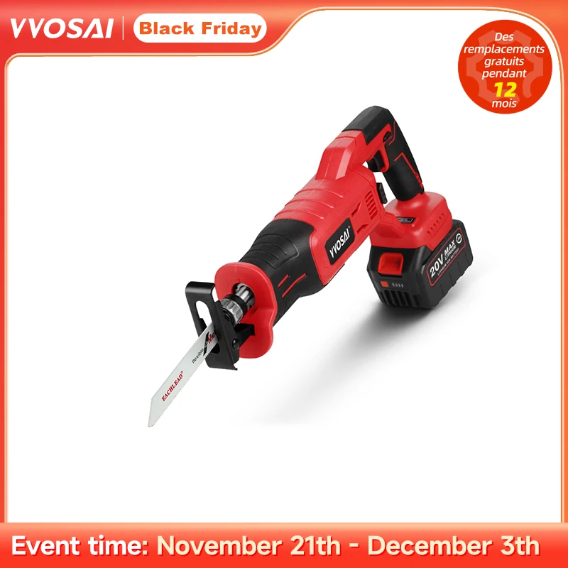 VVOSAI MT-Series 20V Brushless Electric Saw 3500 SPM Motor Metal Wood Cutting Tool Variable Speed Cordless Reciprocating Saw