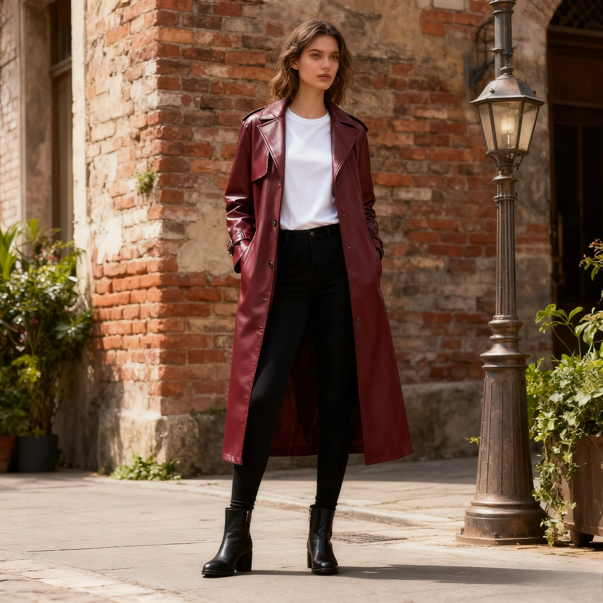 معاطف نسائية من الجلد الصناعي سترات متوسطة الطول بحزام متين وياقة مقلوبة وأكمام طويلة واحدة الصدر غير رسمية لخريف وشتاء 2025 #1