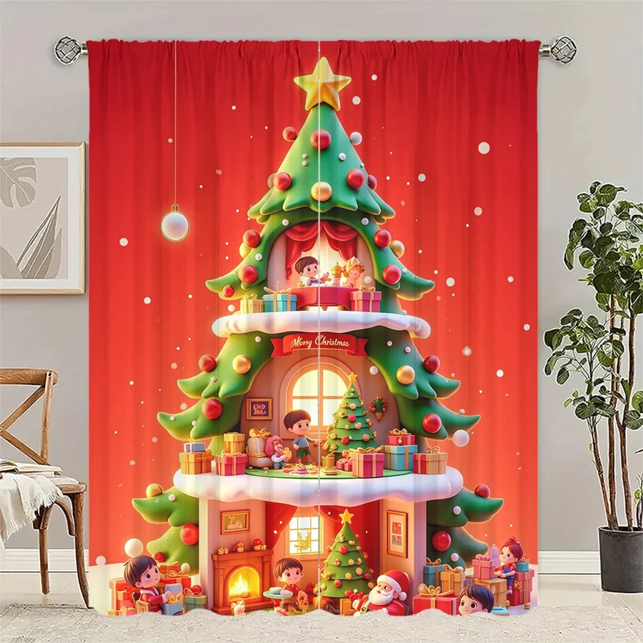 

2 шт.-Рождественский Санта-Клаус, рождественская елка, шторы с принтом, рождественские украшения, украшения для дома, украшения для комнаты