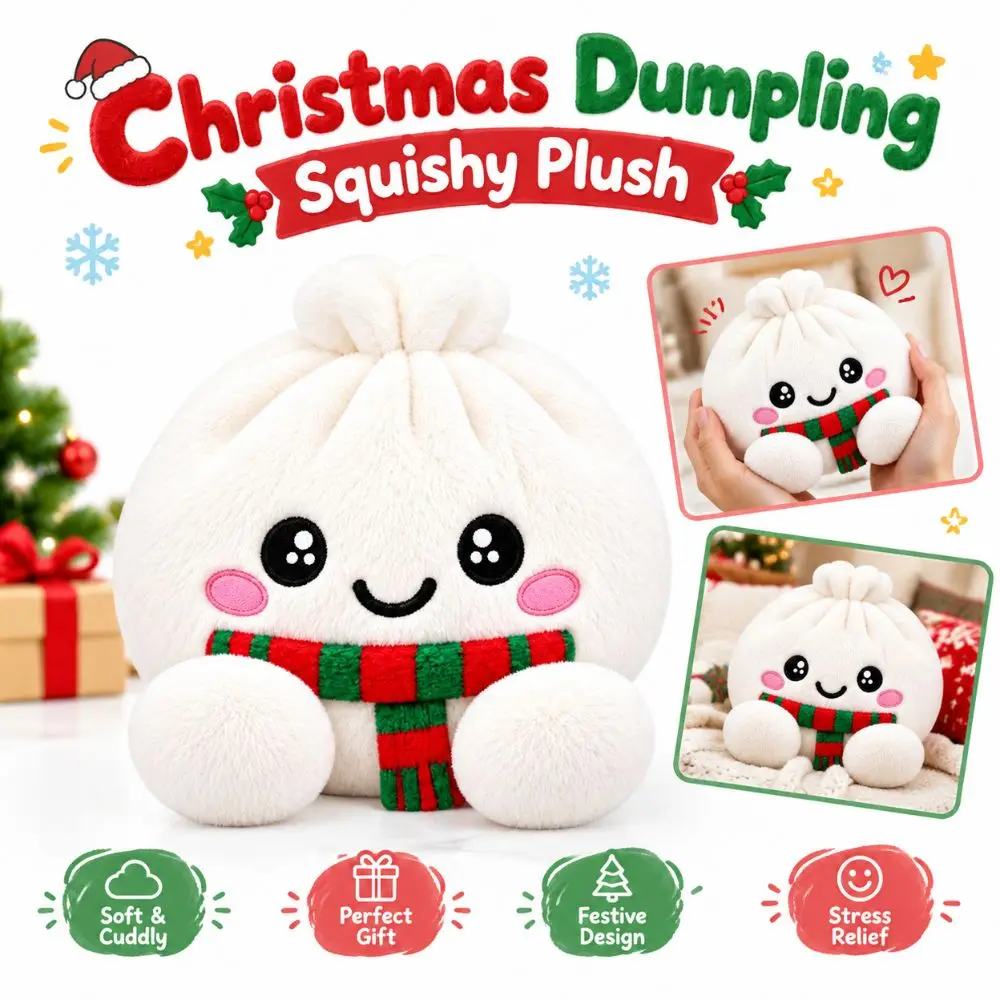 New Soft Christmas Dumpling Squishy Snowflake Pattern Squeezy Stress Relief Steamer Basket Box Cute Cartoon Face
