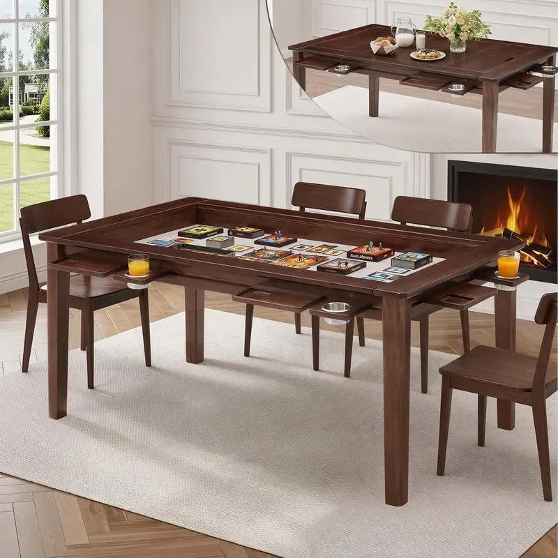 Board Game Table Solid Wood Convertible Gaming Table 4-6 Player