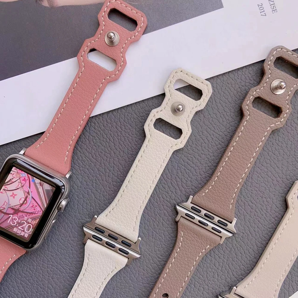 Women's Slim Leather Strap For Apple Watch Band Ultra 49mm 45mm 41mm 40mm 44mm Accessories Bracelet iWatch series 8 7 6 5 4 3 SE image 3