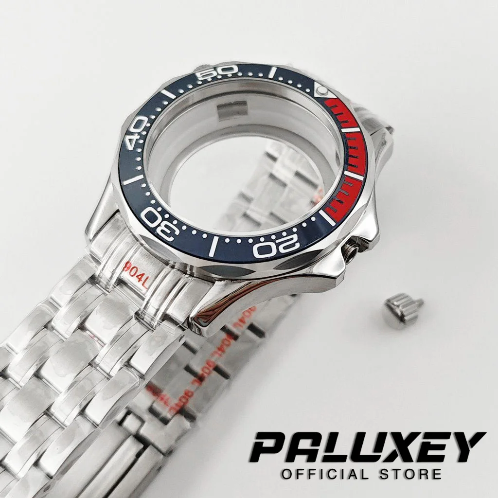 41mm Silver Stainless Steel Watch Case Ceramics Bezel Insert with Bracelet Mod Seamaster Build Parts for NH34 NH35 NH36 Movement