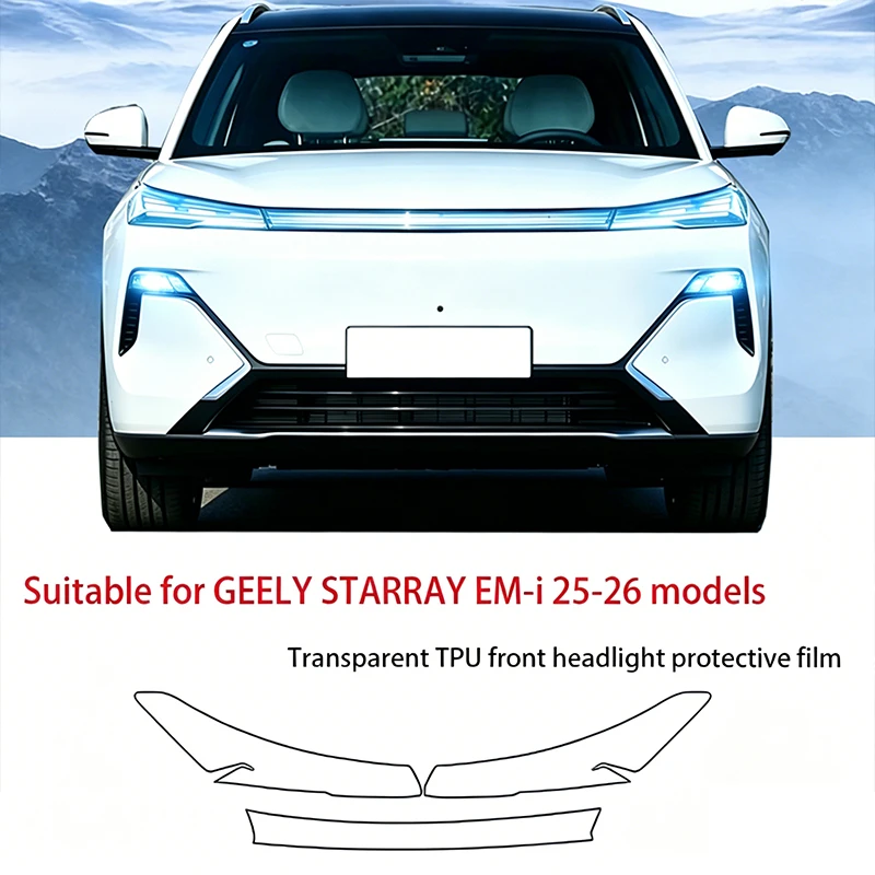 

Fit for GEELY STARRAY EM-i 2025-2026 Gloss Smoked Black TPU PPF Pre Cut Anti Scratch Vinyl Headlight Protect Accessory Pack