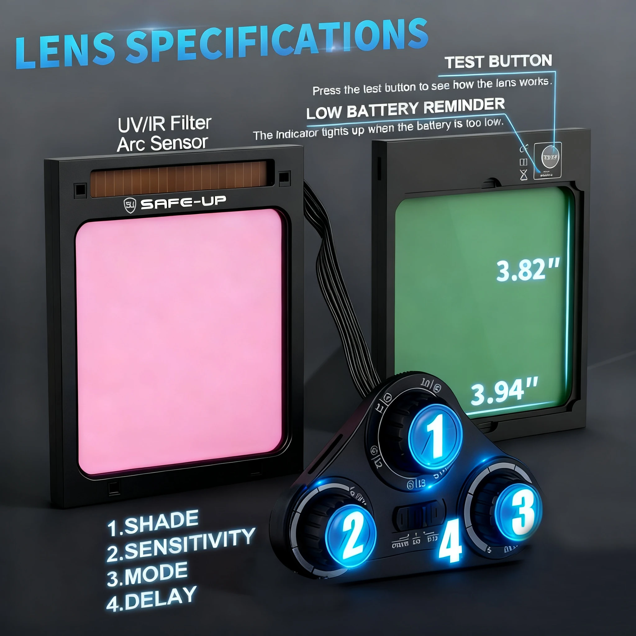Welding Helmet Auto Darkening Welding Mask Larg View DIN4 MIG MAG TIG  4 Arc Sensor Solar Cell Powered