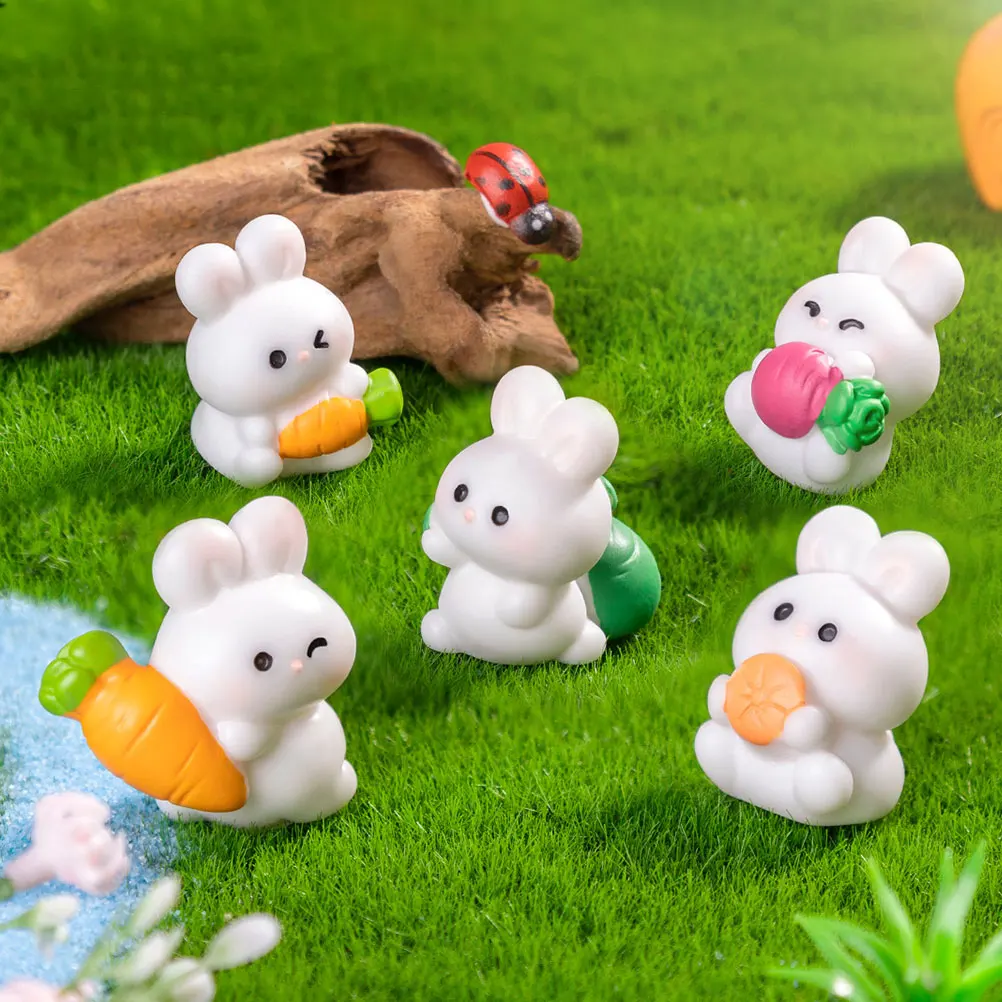 

10 Pcs Mini Rabbit Ornament Fairy Garden Miniatures Tiny Cute Bedroom Desktop Decor Bunny Resin Crafts