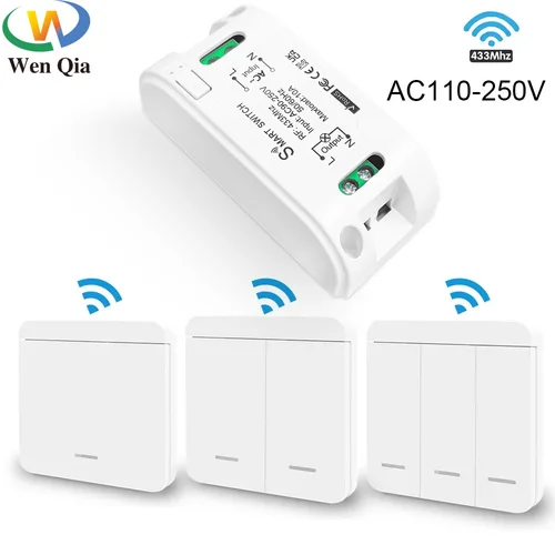 Imagen 1 del producto Interruptor de luz con Control remoto inalámbrico RF, pulsador de pared, receptor de relé de hasta 433M de Control para lámpara, 110 Mhz, CA 220V 100 V