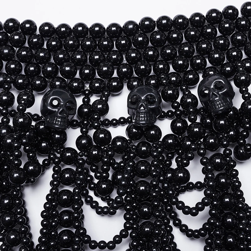 PUNK RAVE Women Gothic Black Resin Skull Beaded Neck Harness Multi Layer Tassel Shoulder Cape Accessory WS739 - view 4