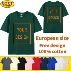 COCT 2024 T-shirts for Men EU Size 100% Cotton Custom Your LOGO Photo Group Clothing Personalized Short-sleeved 10 Solid Color