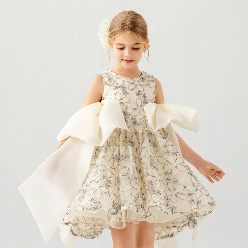 Abito da principessa per bambini vestito da principessa 2025 primavera nuovo pizzo senza maniche Una versione da passerella per ragazze vestito da bambina