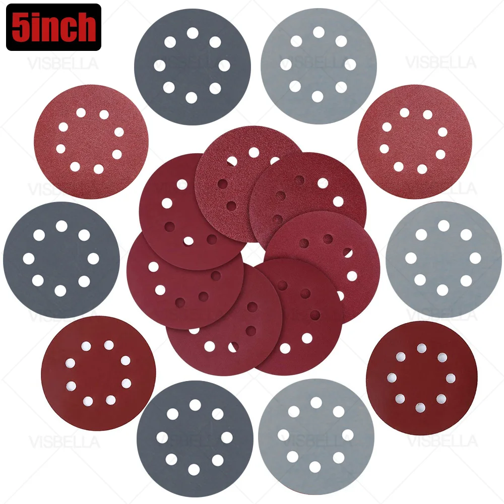 8 Hole 125mm Sanding Disc Hook Loop Sandpaper Pads For Metal Wood Polishing Kit 800/1200/1500/2000/3000/5000 #