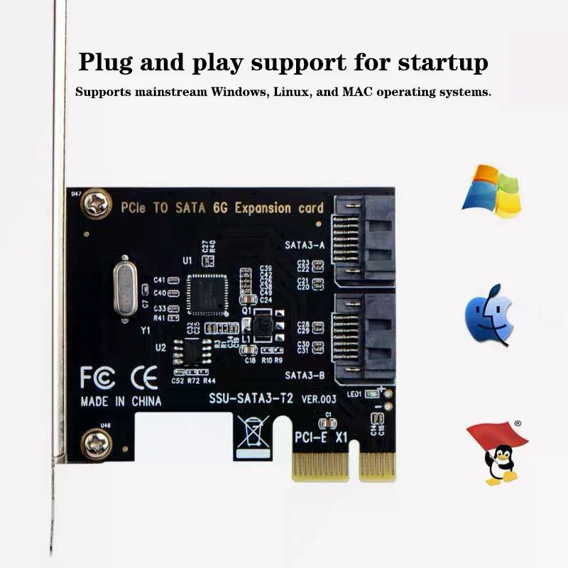 SATA 1X 4X 8X 16X PCI-E Cards PCI Express To SATA 3.0 2-Port SATA III 6Gbps Expansion Adapter Board With ASMedia 1061 Chip PCI-