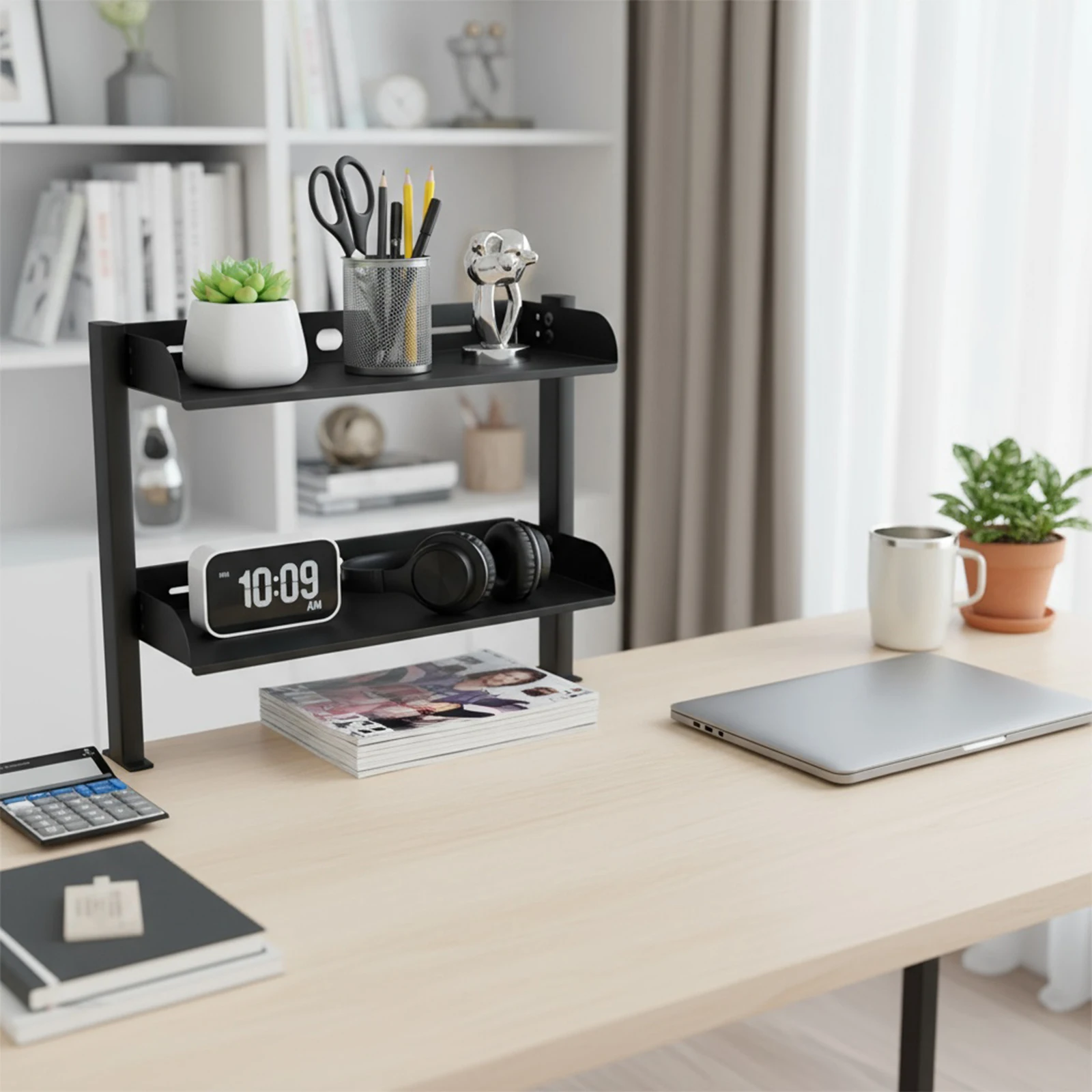 2-Tier Desk Storage Shelf Shelving Unit Table Organizer Desktop Storage Table Extender for Home Office PC Desk Accessories