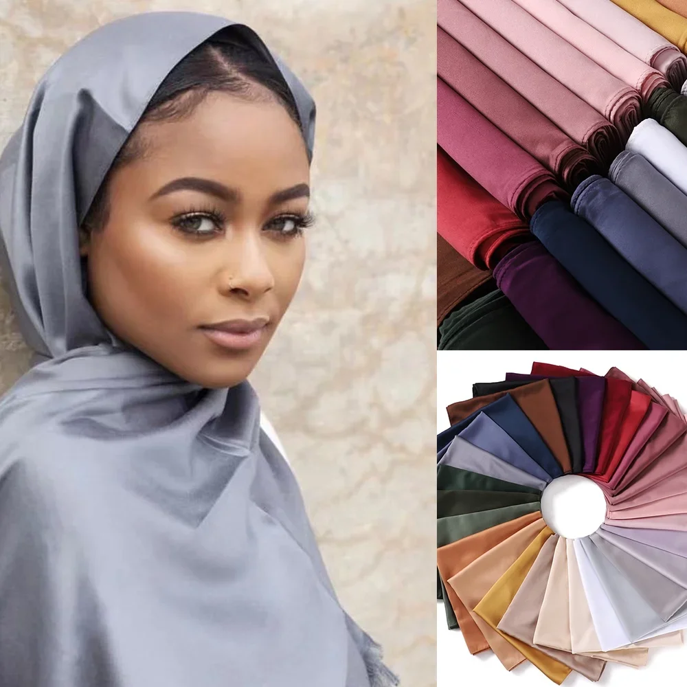 180X70CM Satin Silk Hijab Scarf Women Luxury Medine Silk Veil Muslim Women Satin Silk Shawl Women\'s Scarves HIjabs