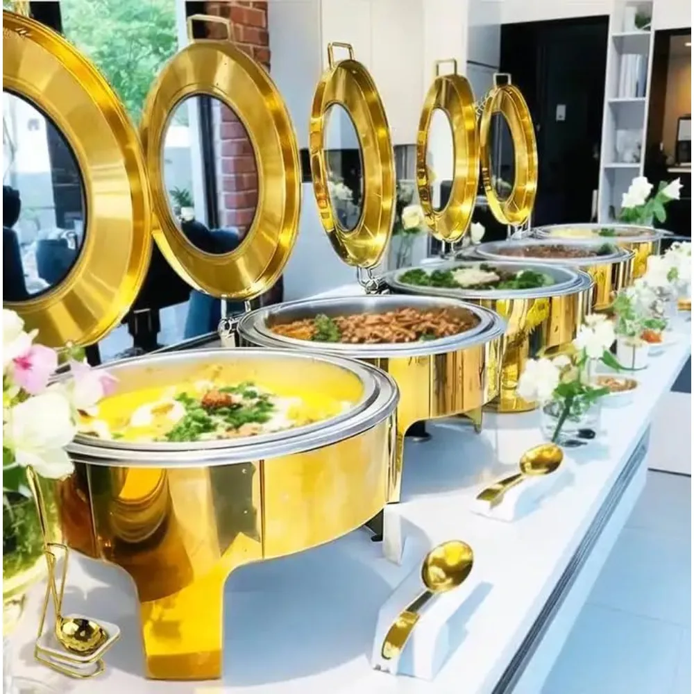 1 Packung 6,8 Qt goldenes Chafing Dish Buffet-Set mit großem sichtbarem Fenster, runden Buffet-Servern und Wärmer aus Edelstahl für Cateri
