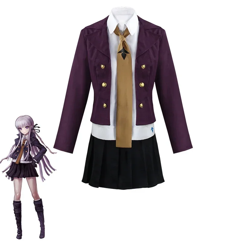 A Anime Danganronpa Kirigiri kyouko cosplay costume purple wig Halloween carnival for woman clothing including shirt tie