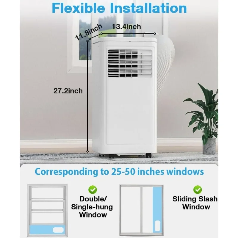 Joy Pebble aire acondicionado portátil, 10000 BTU para habitación de hasta 450 pies cuadrados, CA portátil con deshumidificador y ventilador, 2 velocidades de ventilador