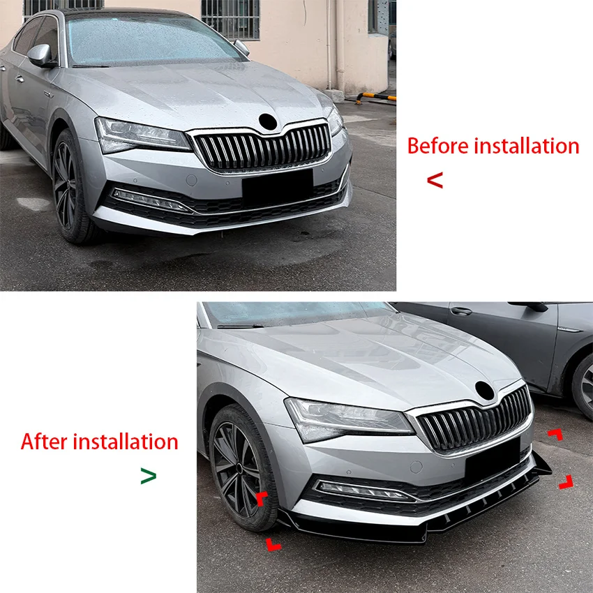 For 2019 2020 2021 2022 Skoda Superb B8.5 Front Bumper Splitter Lip Spoiler Diffuser Guard Cover Gloss Black Bodykit Tuning