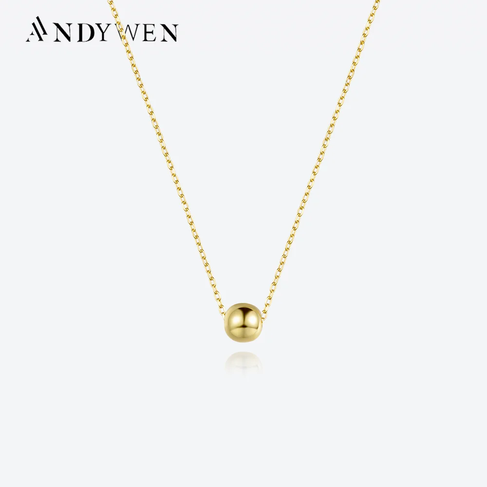 ANDYWEN 925 Sterling Silver Gold Plain Beads Pendant Long Chain Necklace Choker Small Definite New 2023 Luxury Fine Jewelry