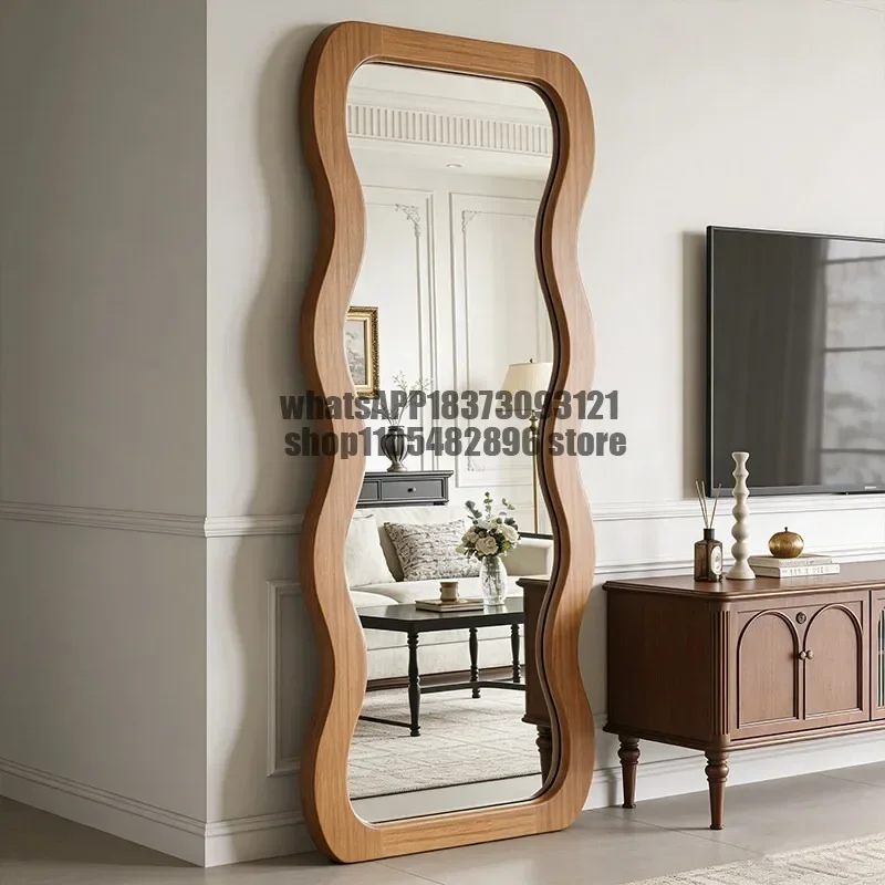 French retro full-length mirror, special-shaped full-length mirror, medieval entrance wave mirror