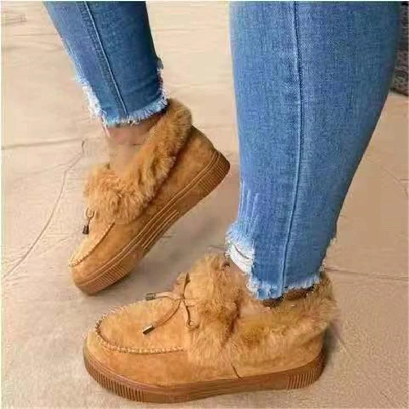 

Winter Flat Boots Warm Shoes Casual Fur Lining Ankle Snow Boots Loafer Flats Platform Thick Plush Shoes for Women