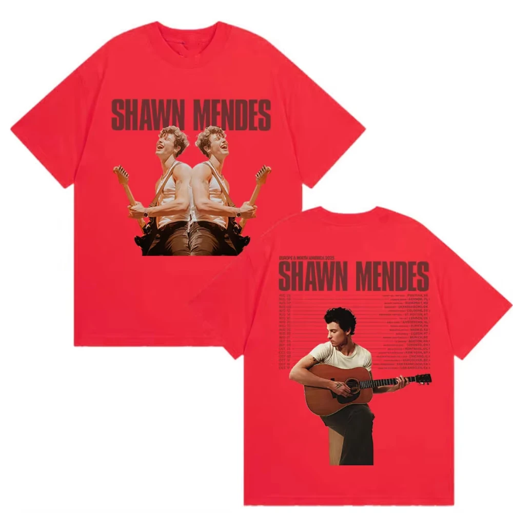 المغني شون مينديز موسيقى البوب 2025 ميرش تي شيرت الرجال النساء Harajuku ريترو المتضخم الإناث تي شيرت ملابس علوية من القطن عادية تي شيرت #5
