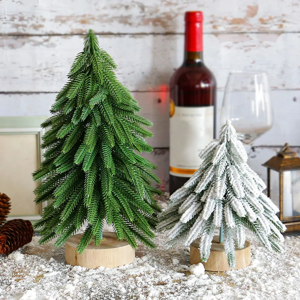 

Mini Christmas Tree Decor Wood Base Artificial Pine Tabletop Desktop Home Festival Decoration Xmas Supplies Party Decor
