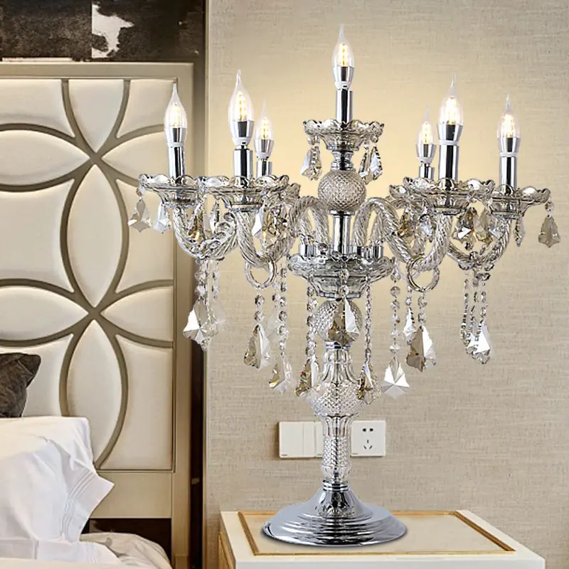 European living room candlestick lamp light luxury bedroom bedside crystal desk lamp creative study dining room LED decorative