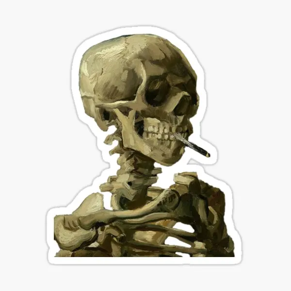 Skull Of A Skeleton With Burning Cigaret  Stickers for Wall Funny Cartoon Print Home Room Decorations Luggage Background